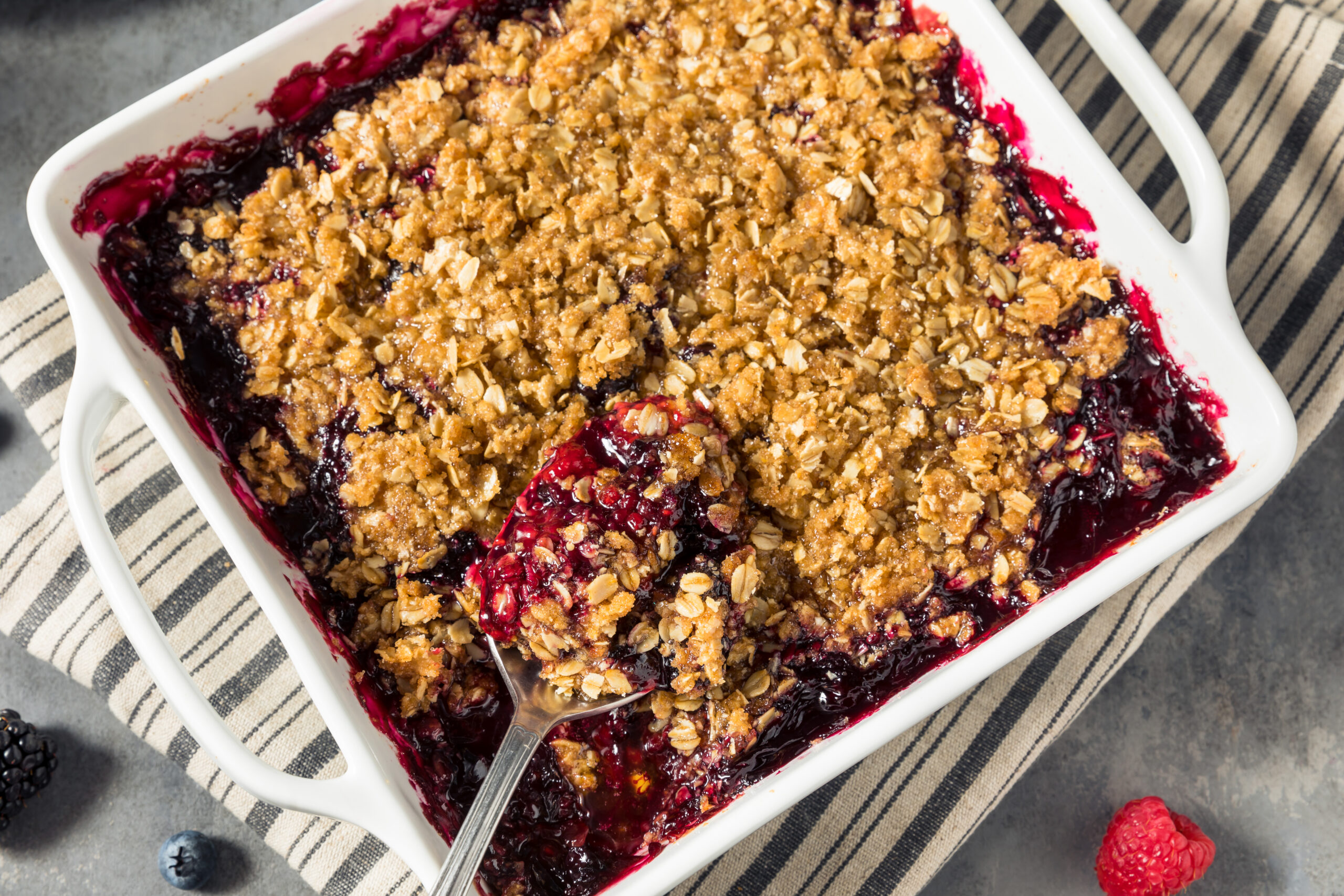 Homemade Berry Crumble Dessert with Blackberry and Oats